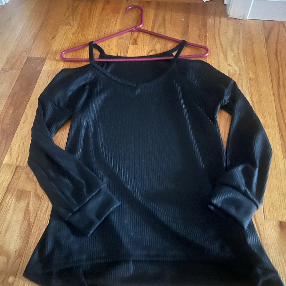 Black Ribbed Long Sleeve Top